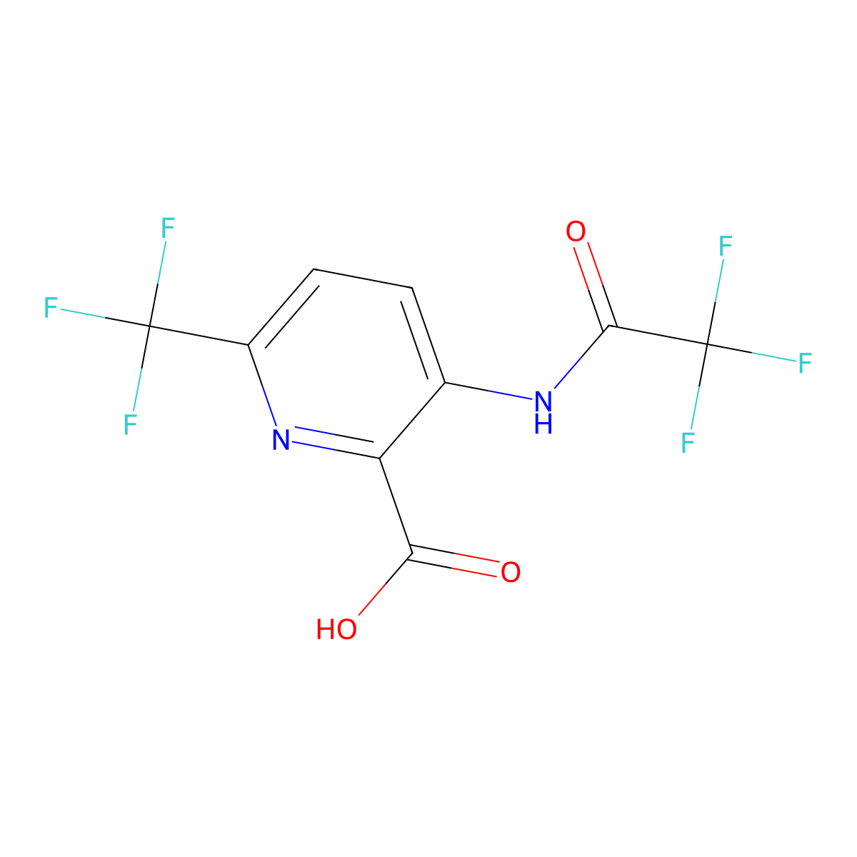 3-(2,2,2-Trifluoroacetamido)-6-(trifluoromethyl)pyridine-2-carboxylic acid molecular structure, CAS 2680782-10-7