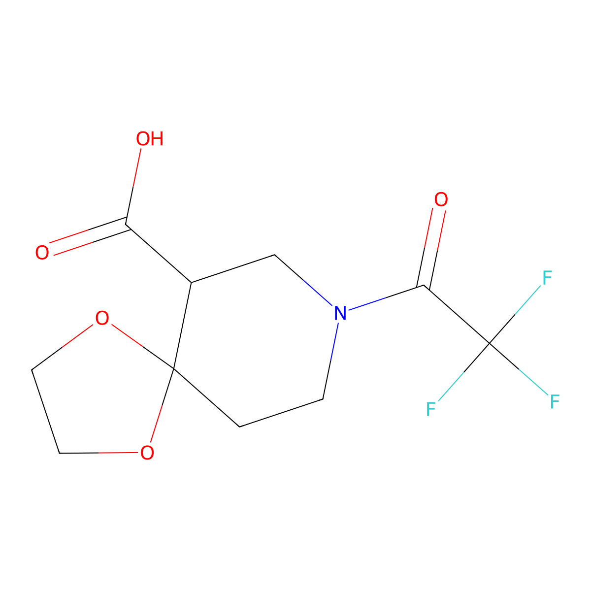 8-(2,2,2-Trifluoroacetyl)-1,4-dioxa-8-azaspiro[4.5]decane-6-carboxylic acid molecular structure, CAS 2680782-11-8