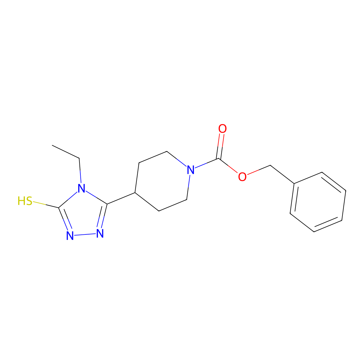 benzyl 4-(4-ethyl-5-sulfanyl-4H-1,2,4-triazol-3-yl)piperidine-1-carboxylate molecular structure, CAS 2680782-19-6