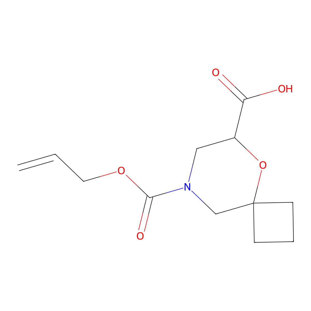 8-[(Prop-2-en-1-yloxy)carbonyl]-5-oxa-8-azaspiro[3.5]nonane-6-carboxylic acid molecular structure, CAS 2680782-22-1