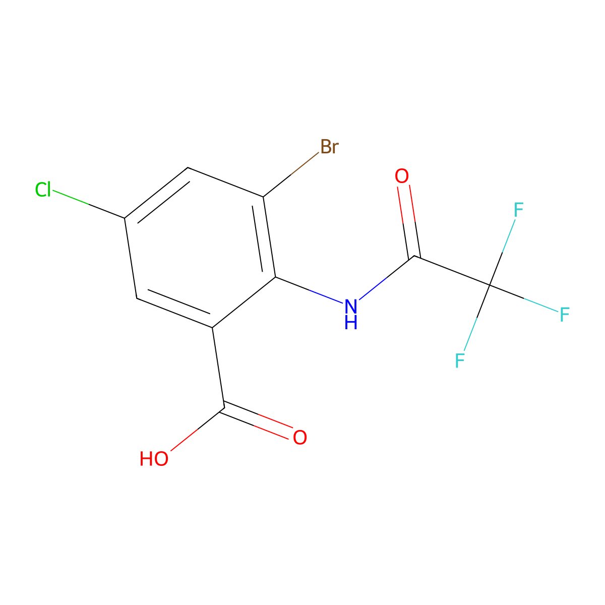 3-Bromo-5-chloro-2-(2,2,2-trifluoroacetamido)benzoic acid molecular structure, CAS 2680782-29-8