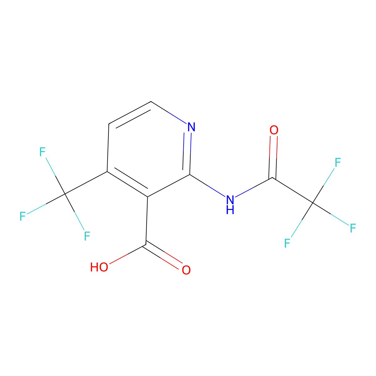 2-(2,2,2-Trifluoroacetamido)-4-(trifluoromethyl)pyridine-3-carboxylic acid molecular structure, CAS 2680782-33-4