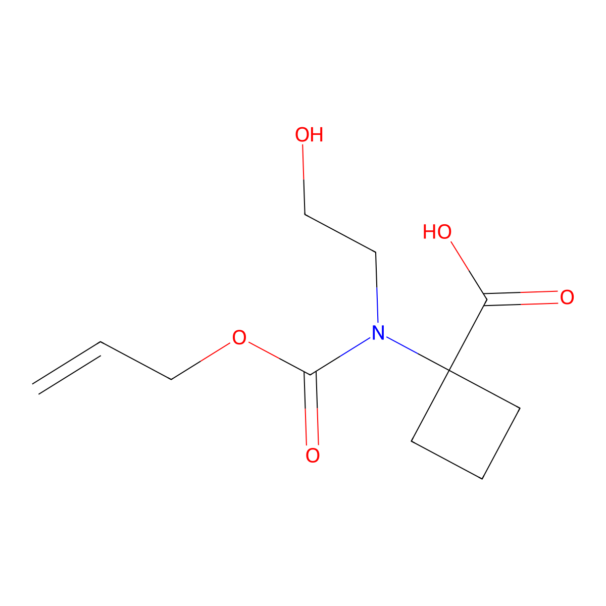 1-[(2-Hydroxyethyl)[(prop-2-en-1-yloxy)carbonyl]amino]cyclobutane-1-carboxylic acid molecular structure, CAS 2680782-67-4