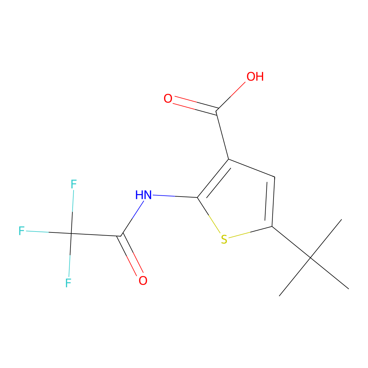 5-Tert-butyl-2-(2,2,2-trifluoroacetamido)thiophene-3-carboxylic acid molecular structure, CAS 2680782-75-4