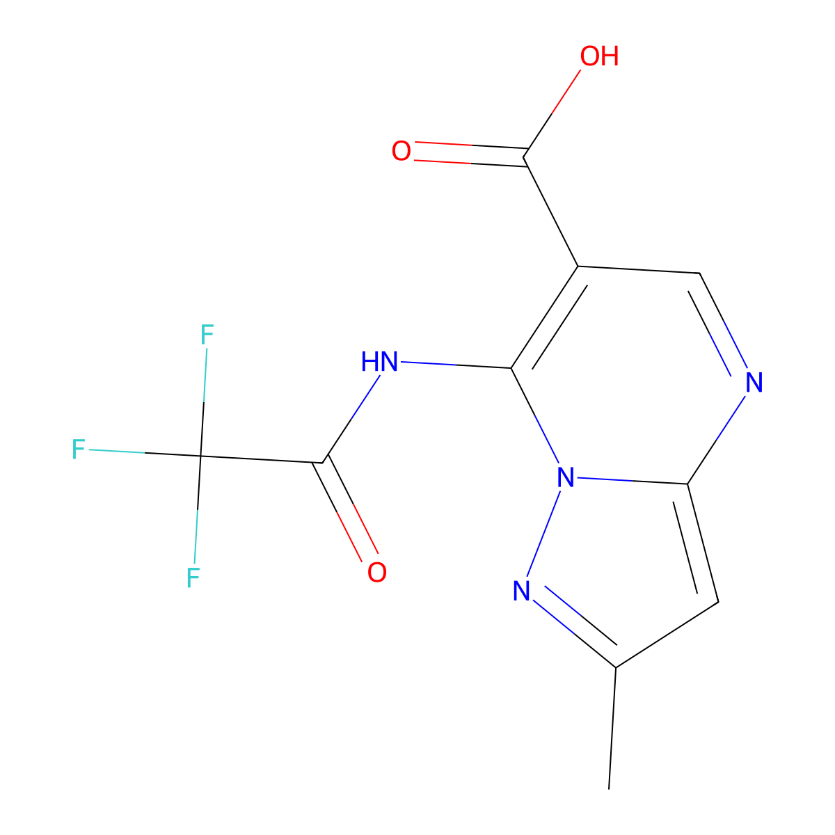 2-Methyl-7-(2,2,2-trifluoroacetamido)pyrazolo[1,5-a]pyrimidine-6-carboxylic acid molecular structure, CAS 2680782-97-0