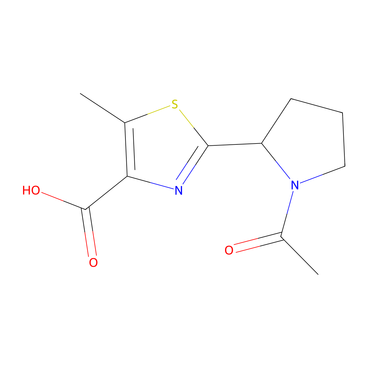 2-(1-Acetylpyrrolidin-2-yl)-5-methyl-1,3-thiazole-4-carboxylic acid molecular structure, CAS 2680783-13-3