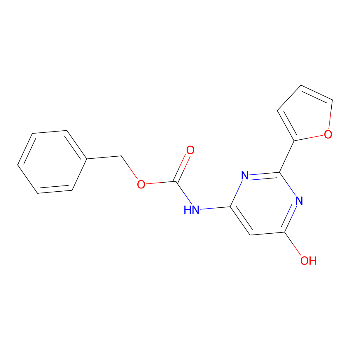 benzyl N-[2-(furan-2-yl)-6-hydroxypyrimidin-4-yl]carbamate molecular structure, CAS 2680783-27-9