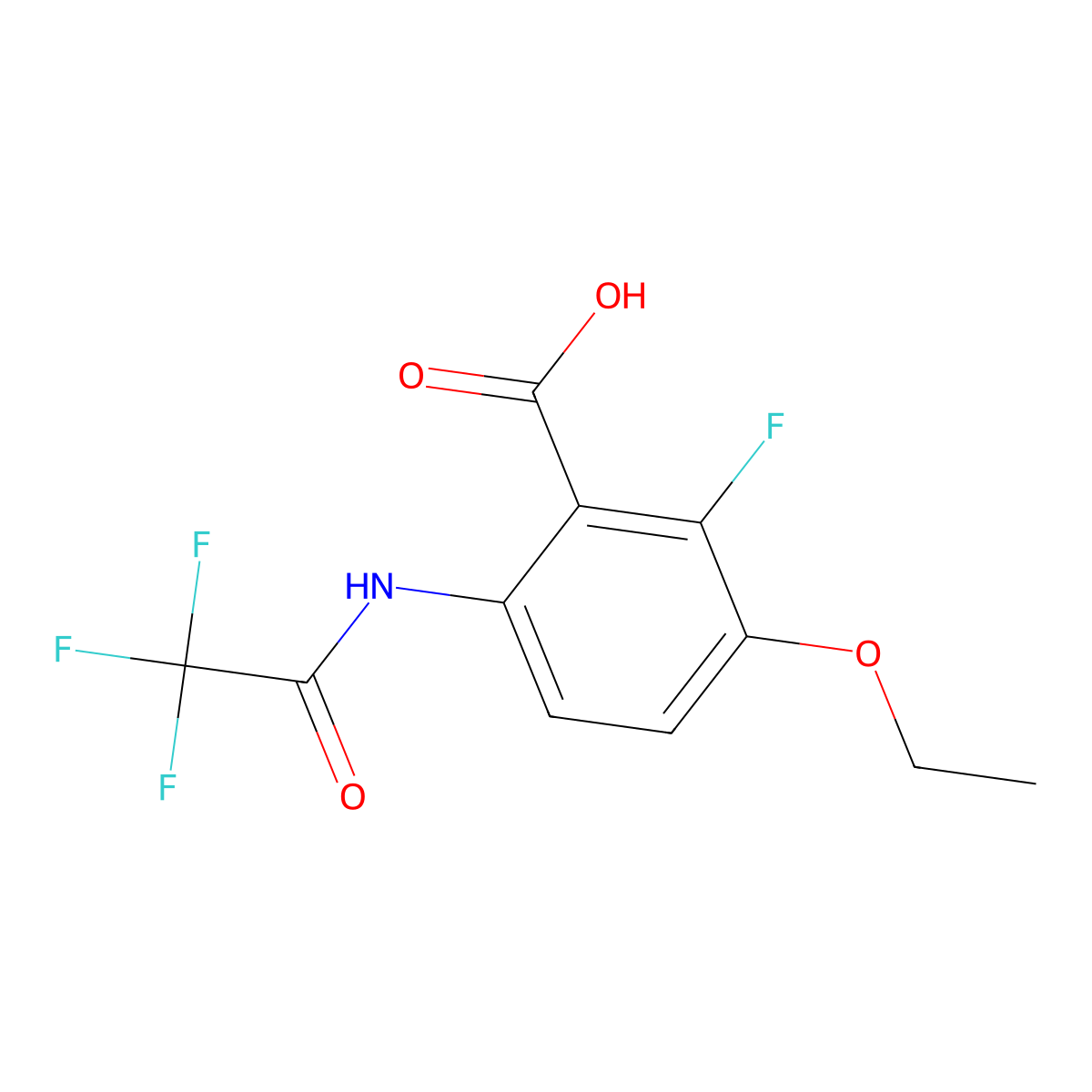 3-Ethoxy-2-fluoro-6-(2,2,2-trifluoroacetamido)benzoic acid molecular structure, CAS 2680783-37-1