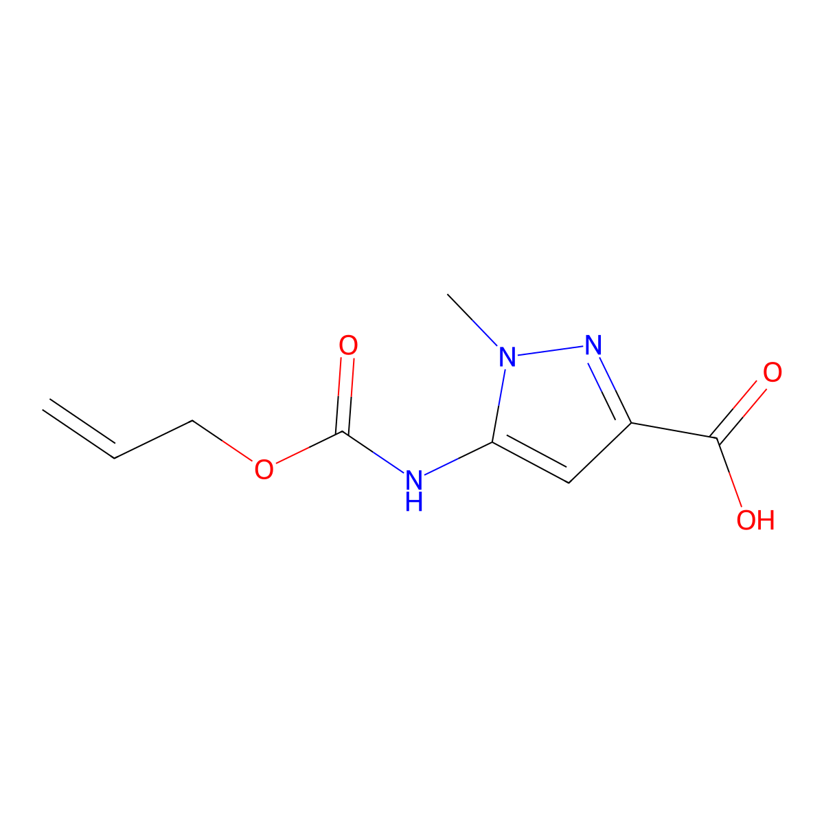 1-methyl-5-{[(prop-2-en-1-yloxy)carbonyl]amino}-1H-pyrazole-3-carboxylic acid molecular structure, CAS 2680783-39-3