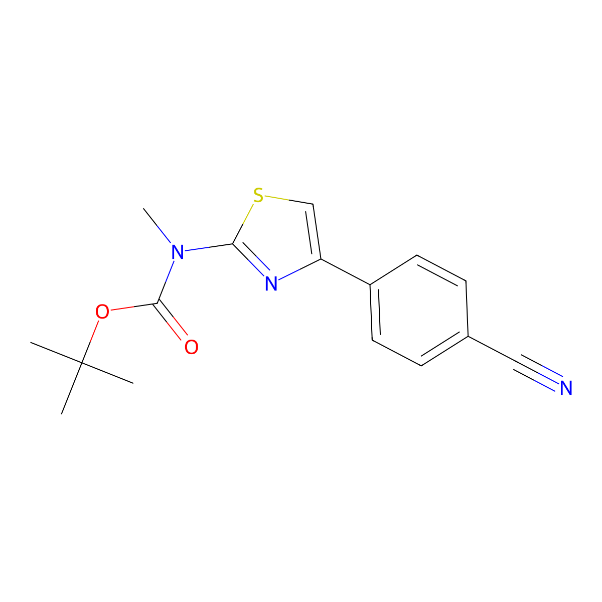 tert-butyl N-[4-(4-cyanophenyl)-1,3-thiazol-2-yl]-N-methylcarbamate molecular structure, CAS 2680783-46-2