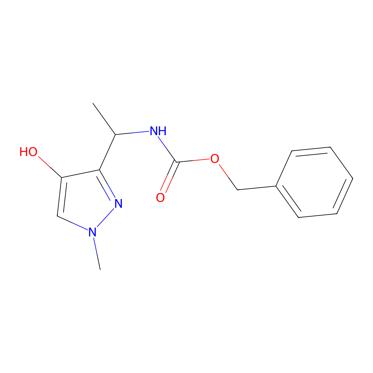 benzyl N-[1-(4-hydroxy-1-methyl-1H-pyrazol-3-yl)ethyl]carbamate molecular structure, CAS 2680783-53-1