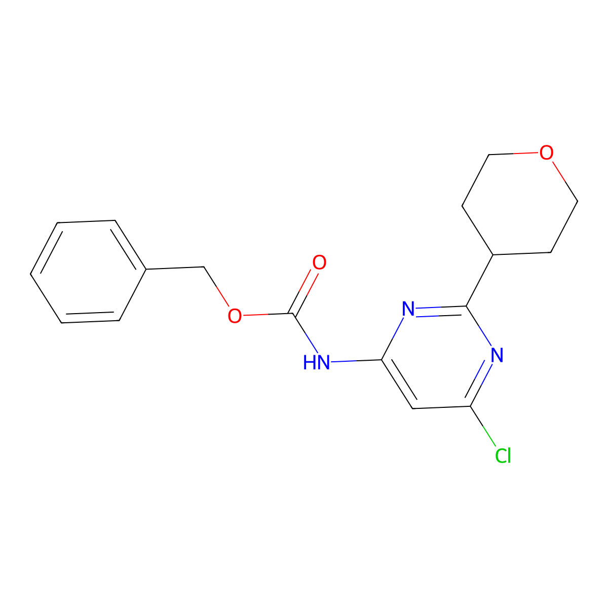 benzyl N-[6-chloro-2-(oxan-4-yl)pyrimidin-4-yl]carbamate molecular structure, CAS 2680783-60-0
