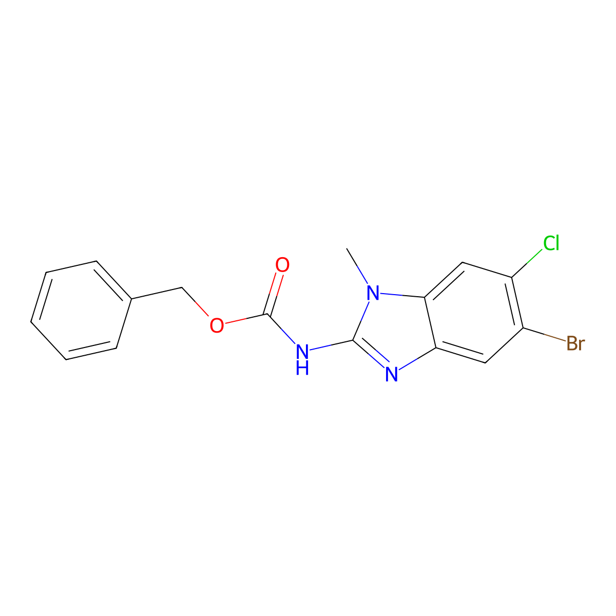 benzyl N-(5-bromo-6-chloro-1-methyl-1H-1,3-benzodiazol-2-yl)carbamate molecular structure, CAS 2680783-77-9