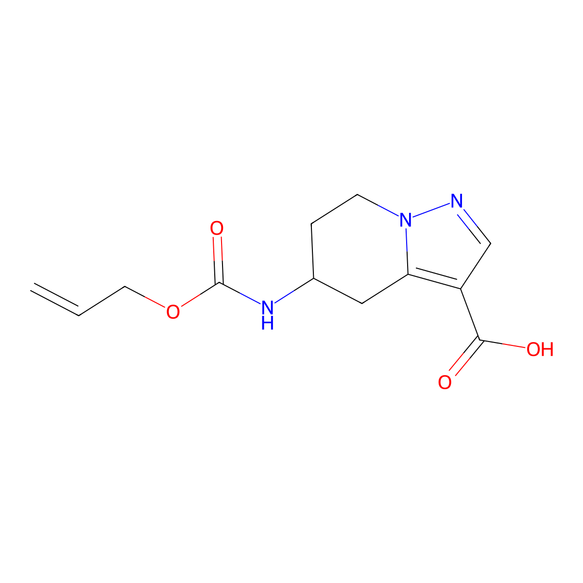 5-{[(prop-2-en-1-yloxy)carbonyl]amino}-4H,5H,6H,7H-pyrazolo[1,5-a]pyridine-3-carboxylic acid molecular structure, CAS 2680783-87-1