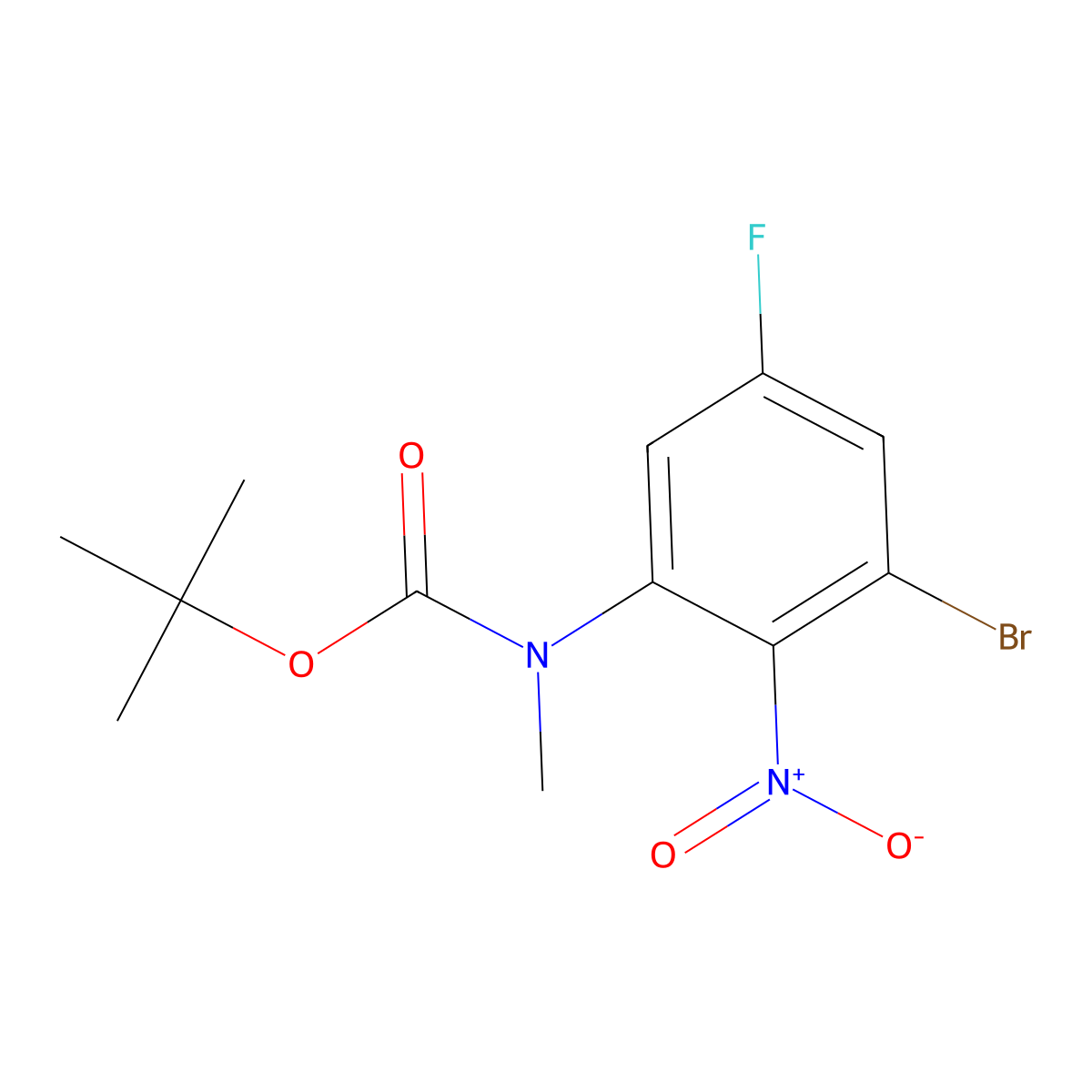tert-butyl N-(3-bromo-5-fluoro-2-nitrophenyl)-N-methylcarbamate molecular structure, CAS 2680783-95-1