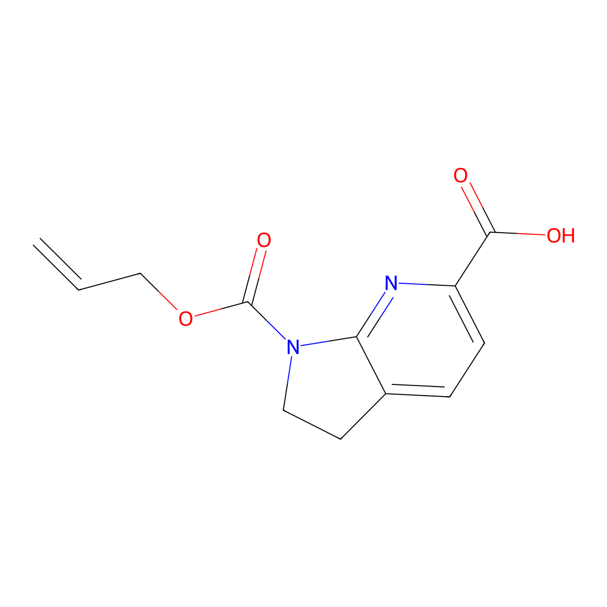 1-[(prop-2-en-1-yloxy)carbonyl]-1H,2H,3H-pyrrolo[2,3-b]pyridine-6-carboxylic acid molecular structure, CAS 2680783-97-3