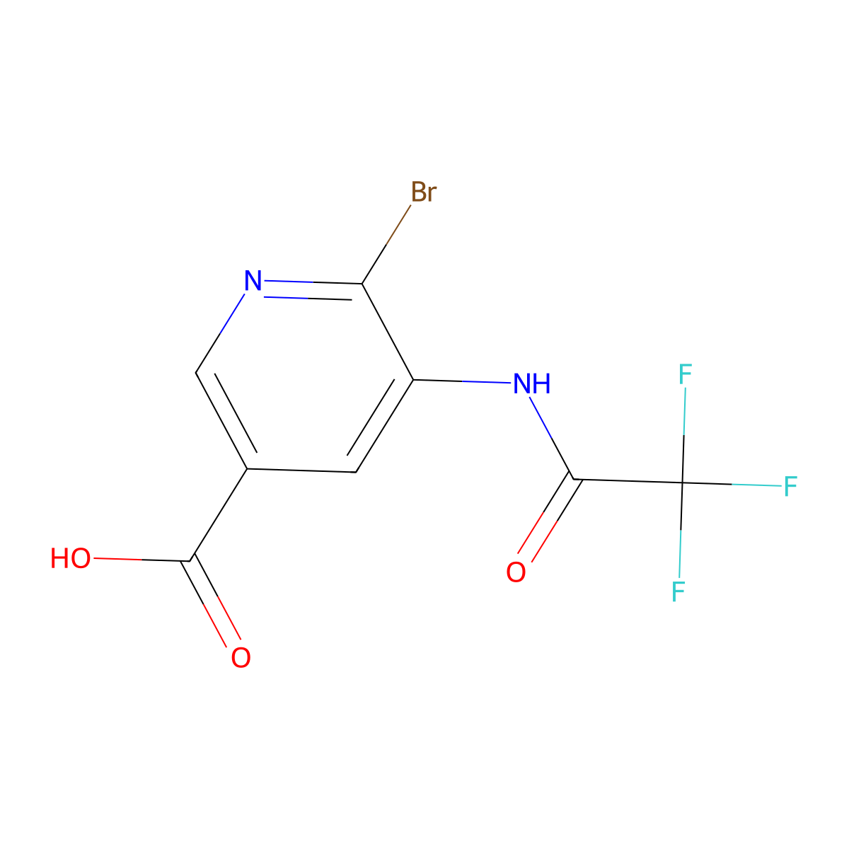 6-Bromo-5-(2,2,2-trifluoroacetamido)pyridine-3-carboxylic acid molecular structure, CAS 2680784-00-1