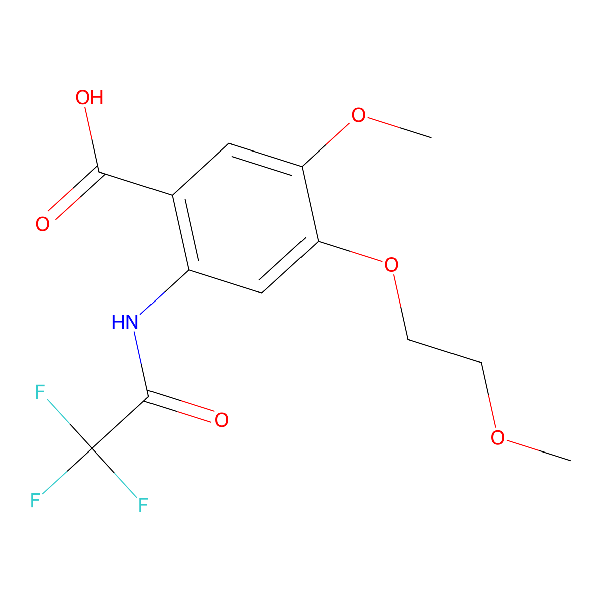 5-Methoxy-4-(2-methoxyethoxy)-2-(2,2,2-trifluoroacetamido)benzoic acid molecular structure, CAS 2680784-05-6