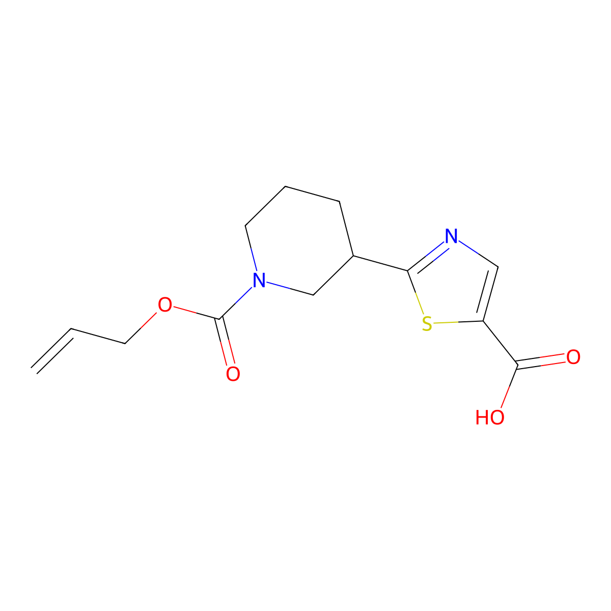2-{1-[(Prop-2-en-1-yloxy)carbonyl]piperidin-3-yl}-1,3-thiazole-5-carboxylic acid molecular structure, CAS 2680784-10-3