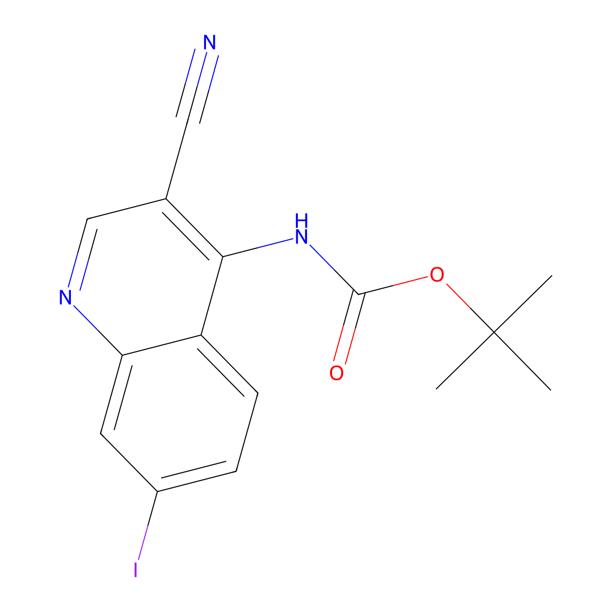 tert-butyl N-(3-cyano-7-iodoquinolin-4-yl)carbamate molecular structure, CAS 2680784-13-6