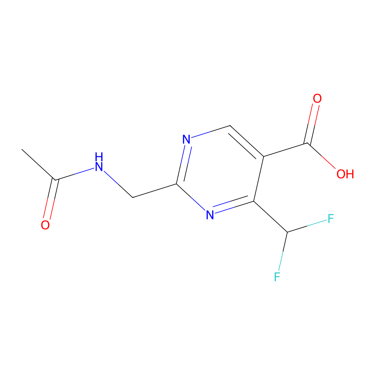 4-(Difluoromethyl)-2-(acetamidomethyl)pyrimidine-5-carboxylic acid molecular structure, CAS 2680784-30-7