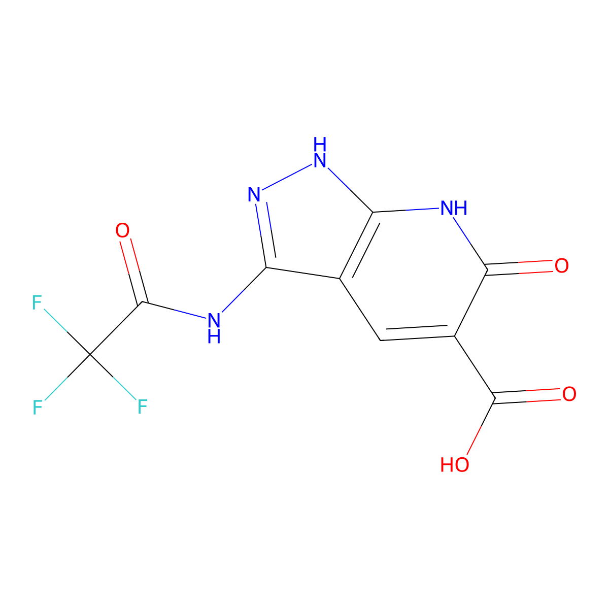 6-oxo-3-(2,2,2-trifluoroacetamido)-1H,6H,7H-pyrazolo[3,4-b]pyridine-5-carboxylic acid molecular structure, CAS 2680784-33-0