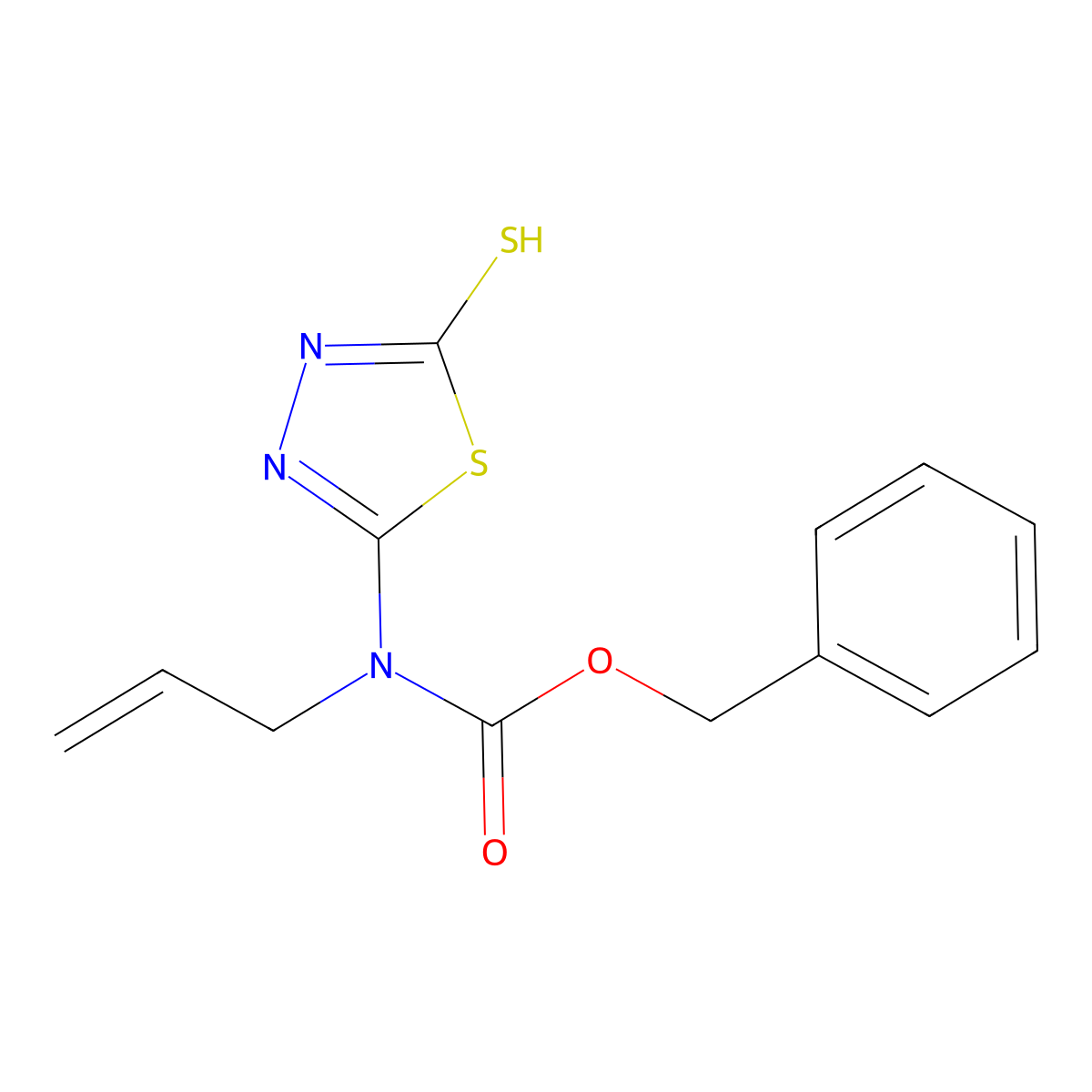 benzyl N-(prop-2-en-1-yl)-N-(5-sulfanyl-1,3,4-thiadiazol-2-yl)carbamate molecular structure, CAS 2680784-38-5