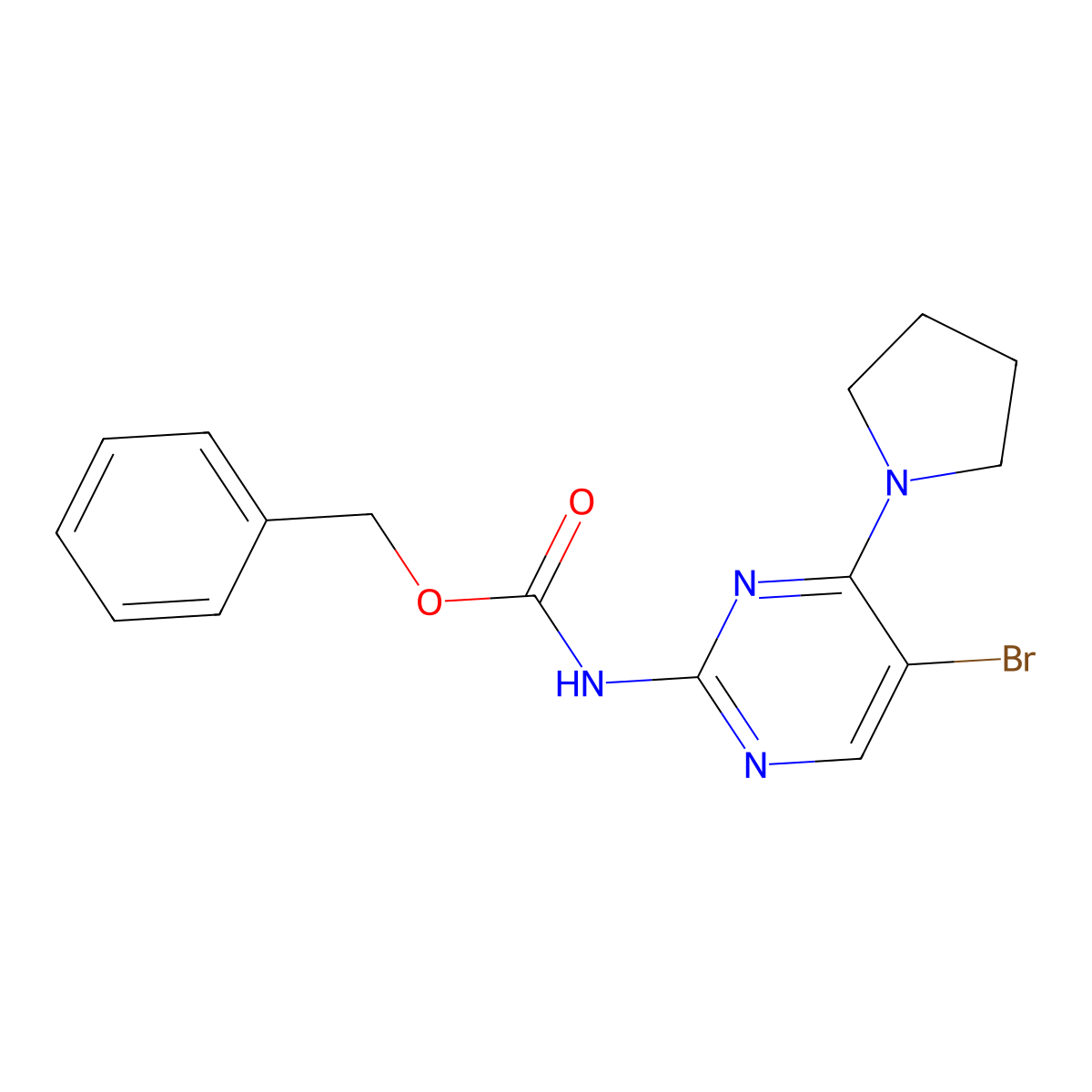 benzyl N-[5-bromo-4-(pyrrolidin-1-yl)pyrimidin-2-yl]carbamate molecular structure, CAS 2680784-69-2