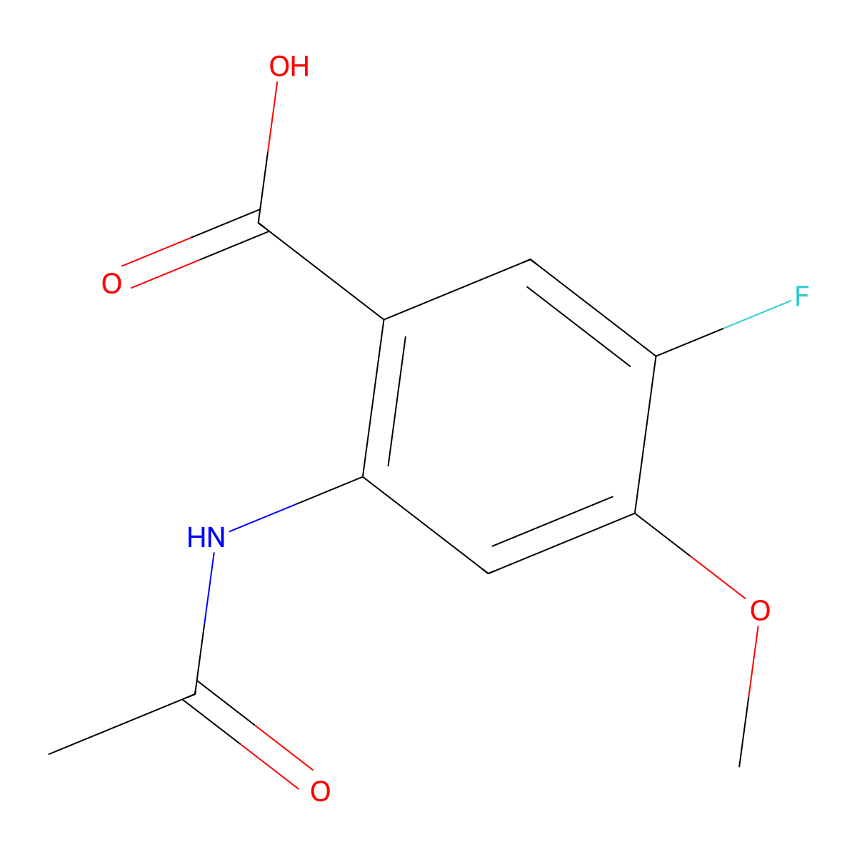 2-Acetamido-5-fluoro-4-methoxybenzoic acid molecular structure, CAS 2680784-81-8