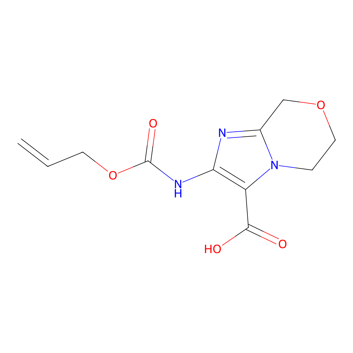 2-{[(prop-2-en-1-yloxy)carbonyl]amino}-5H,6H,8H-imidazo[2,1-c][1,4]oxazine-3-carboxylic acid molecular structure, CAS 2680784-86-3