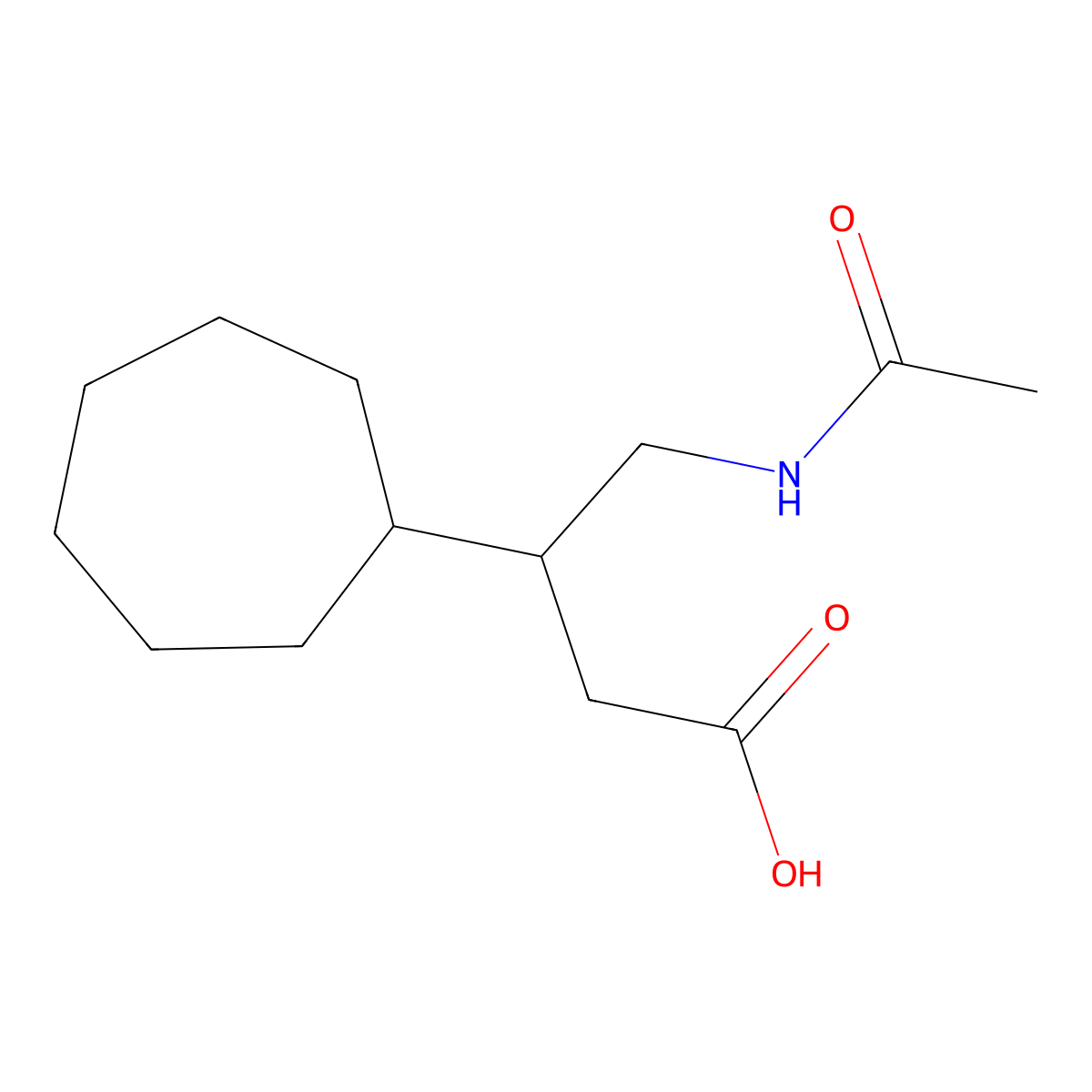3-Cycloheptyl-4-acetamidobutanoic acid molecular structure, CAS 2680784-90-9
