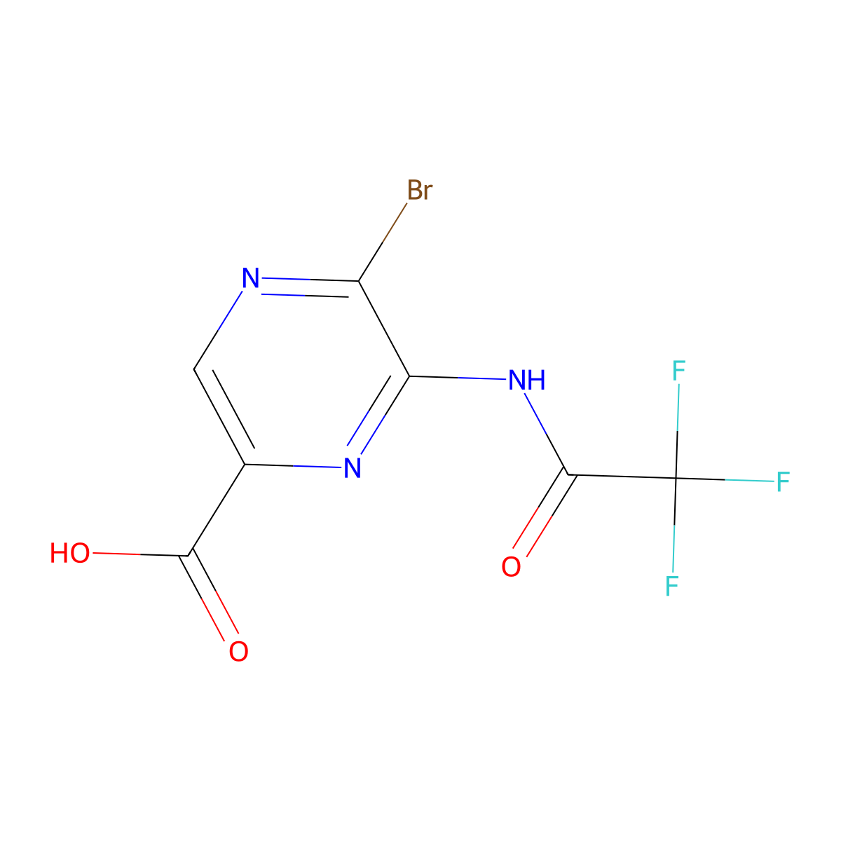 5-Bromo-6-(2,2,2-trifluoroacetamido)pyrazine-2-carboxylic acid molecular structure, CAS 2680784-96-5