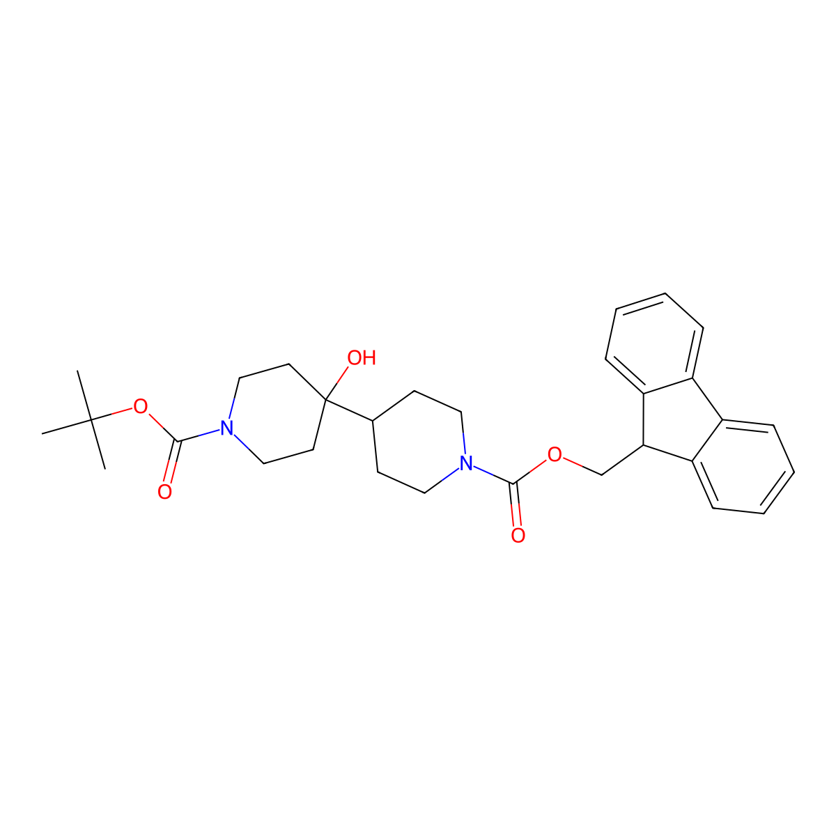 1-tert-butyl 1'-(9H-fluoren-9-yl)methyl 4-hydroxy-[4,4'-bipiperidine]-1,1'-dicarboxylate molecular structure, CAS 2680785-01-5