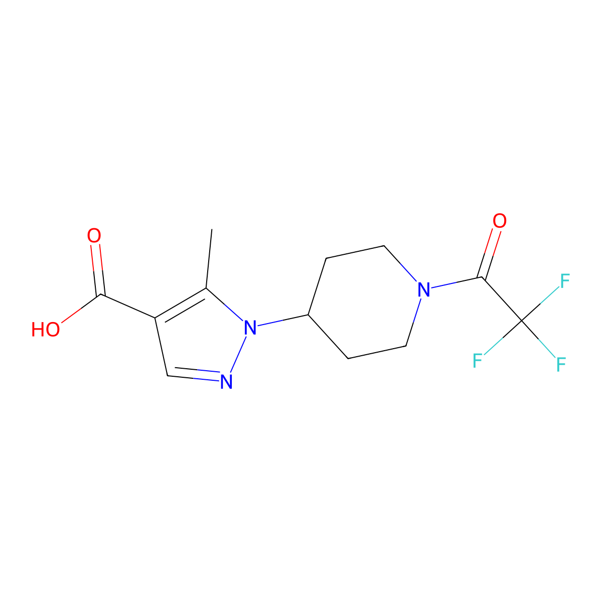 5-methyl-1-[1-(2,2,2-trifluoroacetyl)piperidin-4-yl]-1H-pyrazole-4-carboxylic acid molecular structure, CAS 2680785-03-7