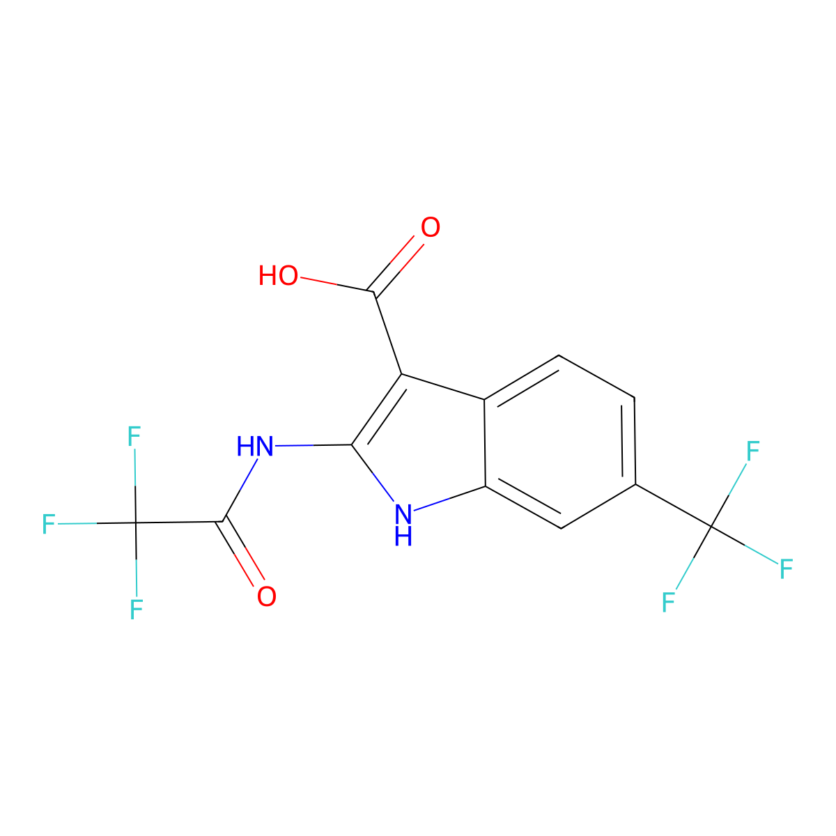 2-(2,2,2-trifluoroacetamido)-6-(trifluoromethyl)-1H-indole-3-carboxylic acid molecular structure, CAS 2680785-07-1
