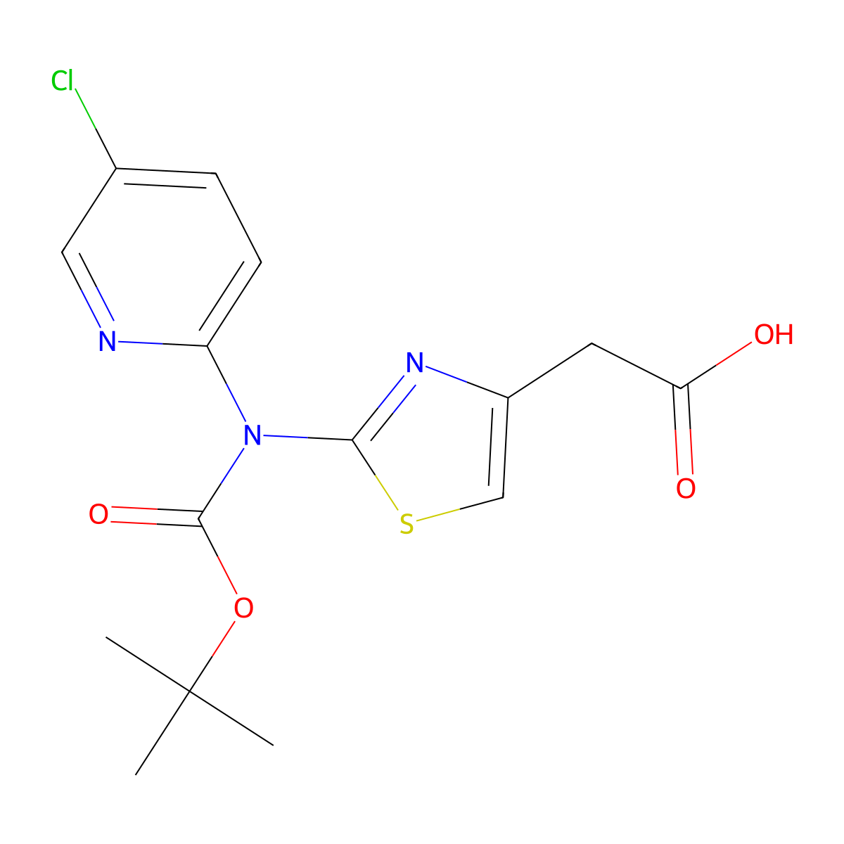 2-(2-{[(Tert-butoxy)carbonyl](5-chloropyridin-2-yl)amino}-1,3-thiazol-4-yl)acetic acid molecular structure, CAS 2680785-11-7
