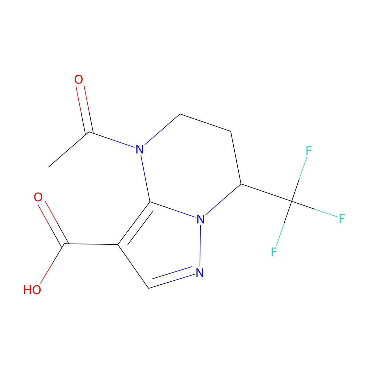 4-acetyl-7-(trifluoromethyl)-4H,5H,6H,7H-pyrazolo[1,5-a]pyrimidine-3-carboxylic acid molecular structure, CAS 2680785-20-8