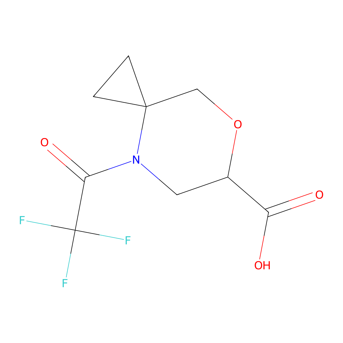 4-(Trifluoroacetyl)-7-oxa-4-azaspiro[2.5]octane-6-carboxylic acid molecular structure, CAS 2680785-29-7