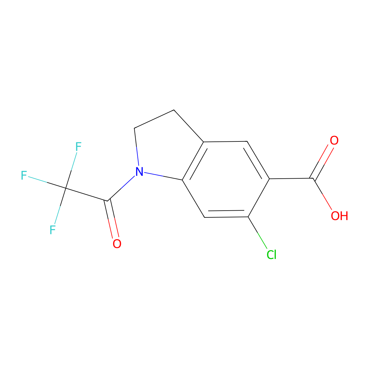 6-chloro-1-(2,2,2-trifluoroacetyl)-2,3-dihydro-1H-indole-5-carboxylic acid molecular structure, CAS 2680785-32-2