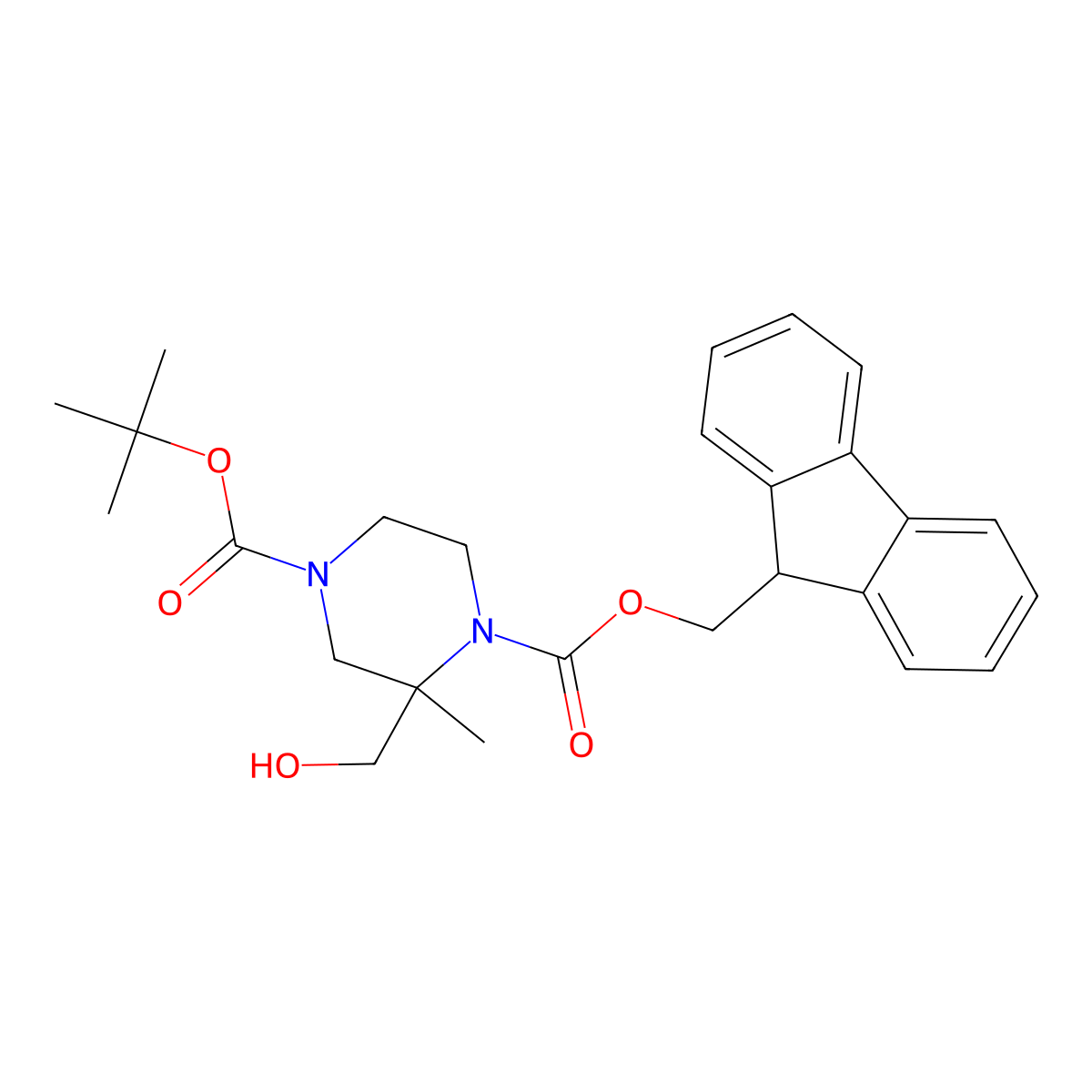 4-tert-butyl 1-(9H-fluoren-9-yl)methyl 2-(hydroxymethyl)-2-methylpiperazine-1,4-dicarboxylate molecular structure, CAS 2680785-43-5