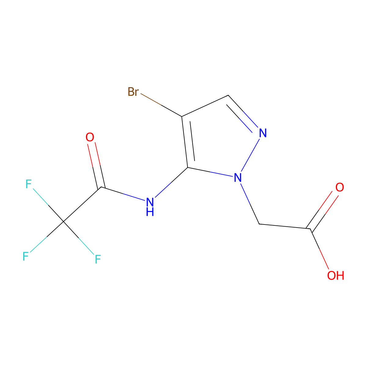 2-[4-bromo-5-(2,2,2-trifluoroacetamido)-1H-pyrazol-1-yl]acetic acid molecular structure, CAS 2680785-45-7
