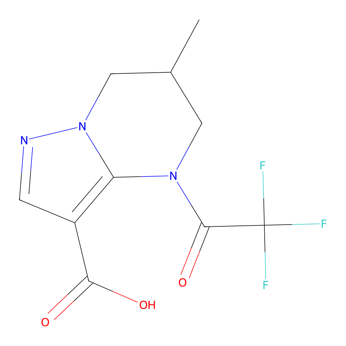 6-methyl-4-(2,2,2-trifluoroacetyl)-4H,5H,6H,7H-pyrazolo[1,5-a]pyrimidine-3-carboxylic acid molecular structure, CAS 2680785-72-0