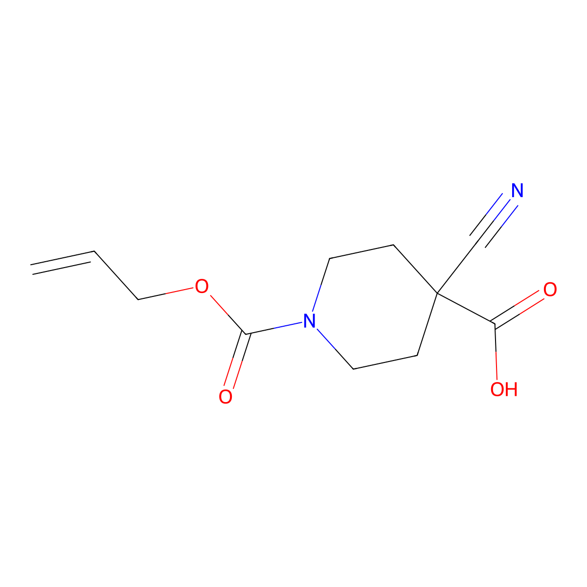 4-Cyano-1-[(prop-2-en-1-yloxy)carbonyl]piperidine-4-carboxylic acid molecular structure, CAS 2680785-78-6
