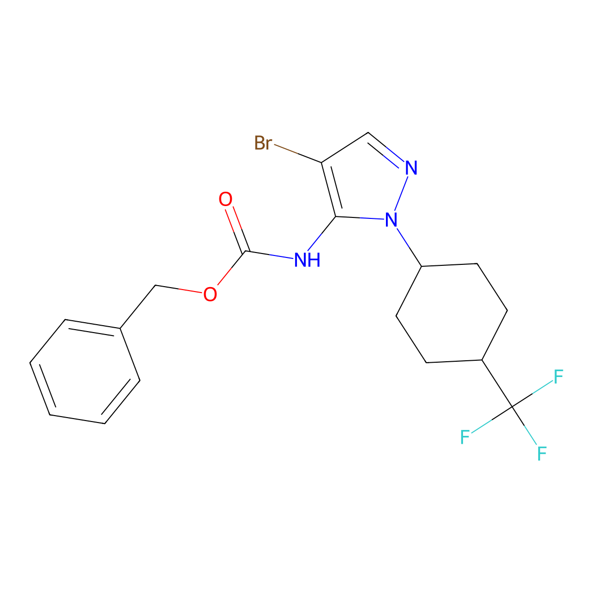 benzyl N-{4-bromo-1-[4-(trifluoromethyl)cyclohexyl]-1H-pyrazol-5-yl}carbamate molecular structure, CAS 2680786-06-3