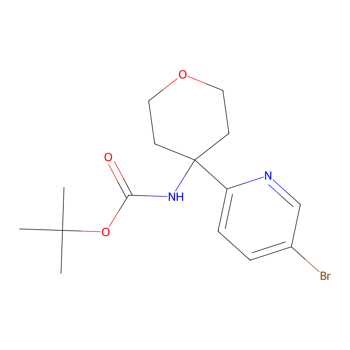 tert-butyl N-[4-(5-bromopyridin-2-yl)oxan-4-yl]carbamate molecular structure, CAS 2680786-07-4