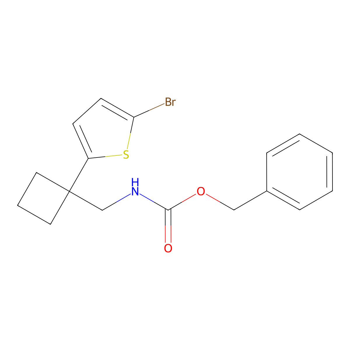 benzyl N-{[1-(5-bromothiophen-2-yl)cyclobutyl]methyl}carbamate molecular structure, CAS 2680786-17-6
