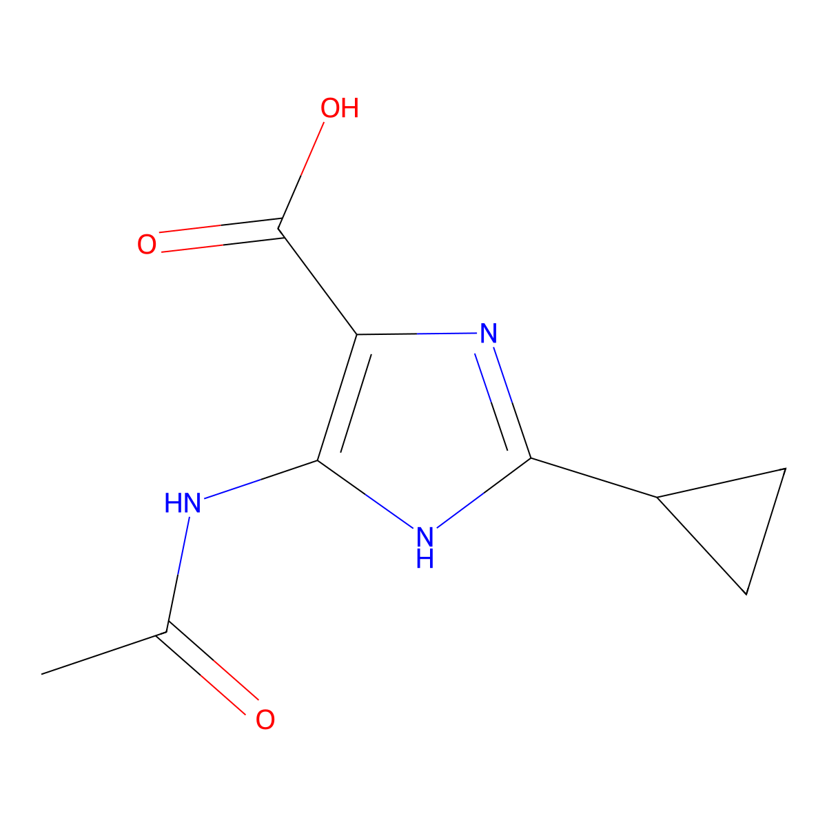 2-cyclopropyl-5-acetamido-1H-imidazole-4-carboxylic acid molecular structure, CAS 2680786-19-8