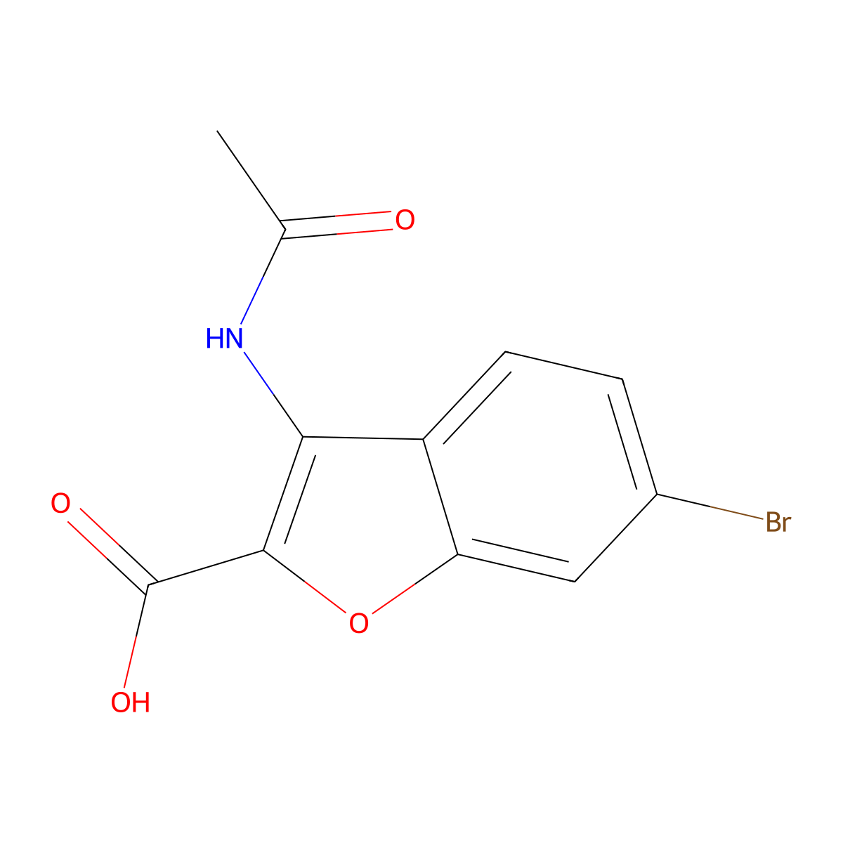 6-Bromo-3-acetamido-1-benzofuran-2-carboxylic acid molecular structure, CAS 2680786-24-5