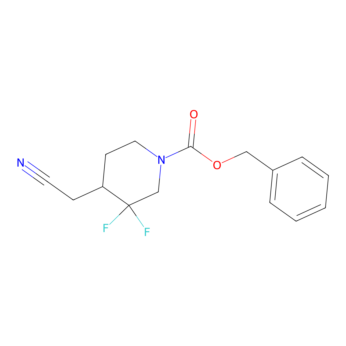 Benzyl 4-(cyanomethyl)-3,3-difluoropiperidine-1-carboxylate molecular structure, CAS 2680786-27-8