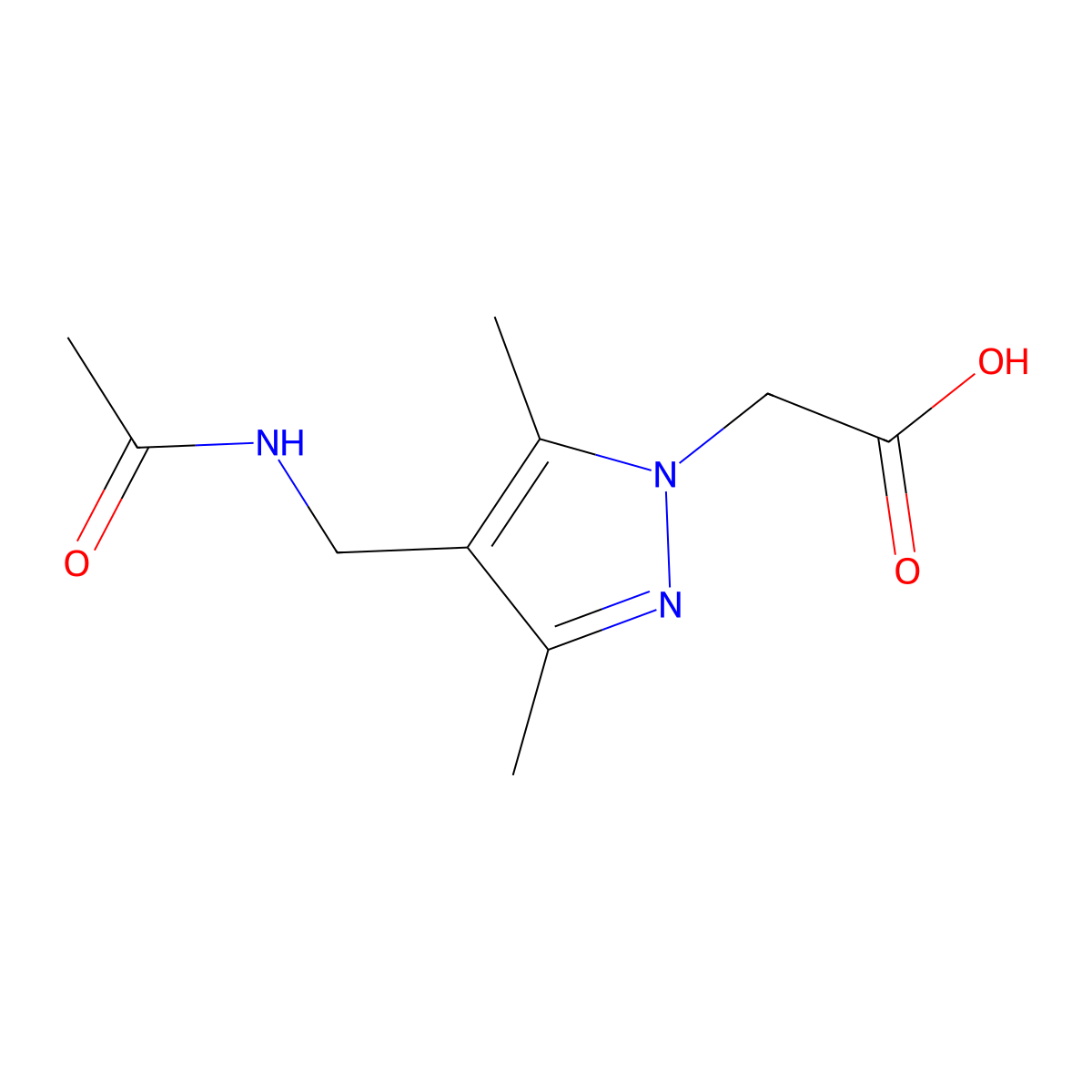 2-[4-(acetamidomethyl)-3,5-dimethyl-1H-pyrazol-1-yl]acetic acid molecular structure, CAS 2680786-36-9